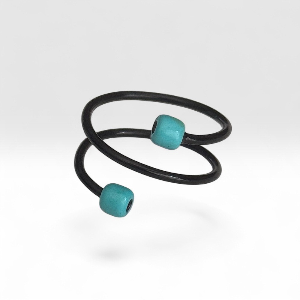 5 For $25💫Alternative Black Coiled Turquoise Bead Ring